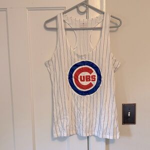 5th & Ocean White Pinstripe Chicago Cubs Tank with Red & Blue Logo